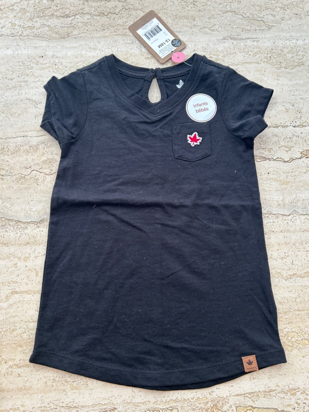 NEW 🆕 Canadiana Black Maple Leaf Pocket Dress 12-18 months